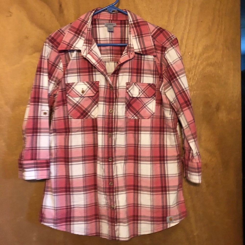 Women’s button up plaid Carhartt shirt